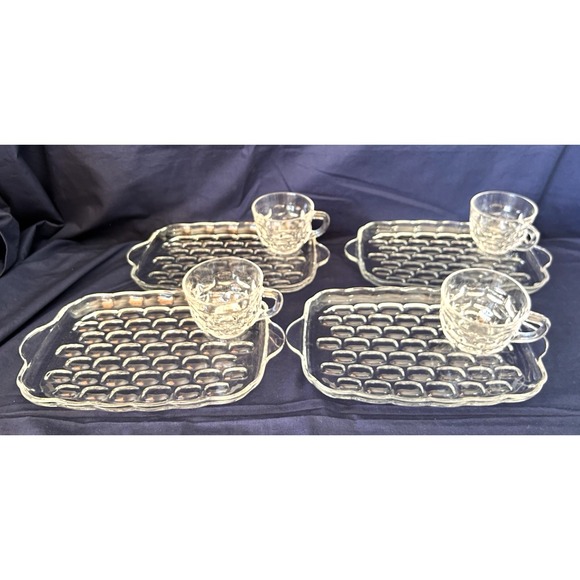 federal glass Other - 1950s Federal Glass Yorktown Thumbprint Set of 4, 8 total item Snack Plate Cup